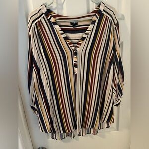Torrid Multi-Color Striped V-Neck Blouse Harper Size 2